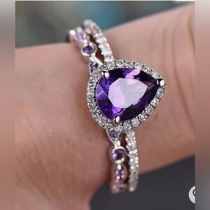 Elegant Purple Teardrop Crystal Ring Set